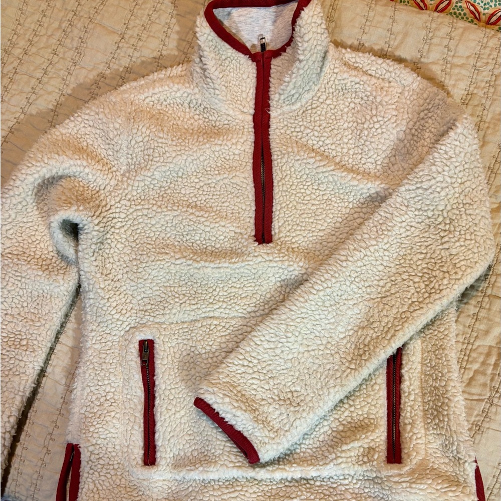 Marine Layer White and Red Sherpa Pullover